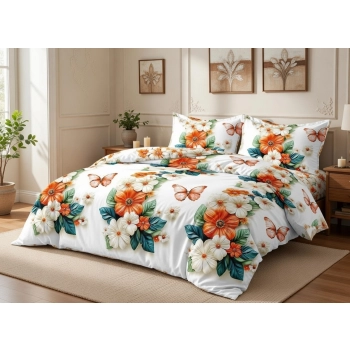 Pościel bawełniana 160x200 w kwiaty i motyle – elegancka kolekcja PK 810 z PRZEŚCIERADŁEM